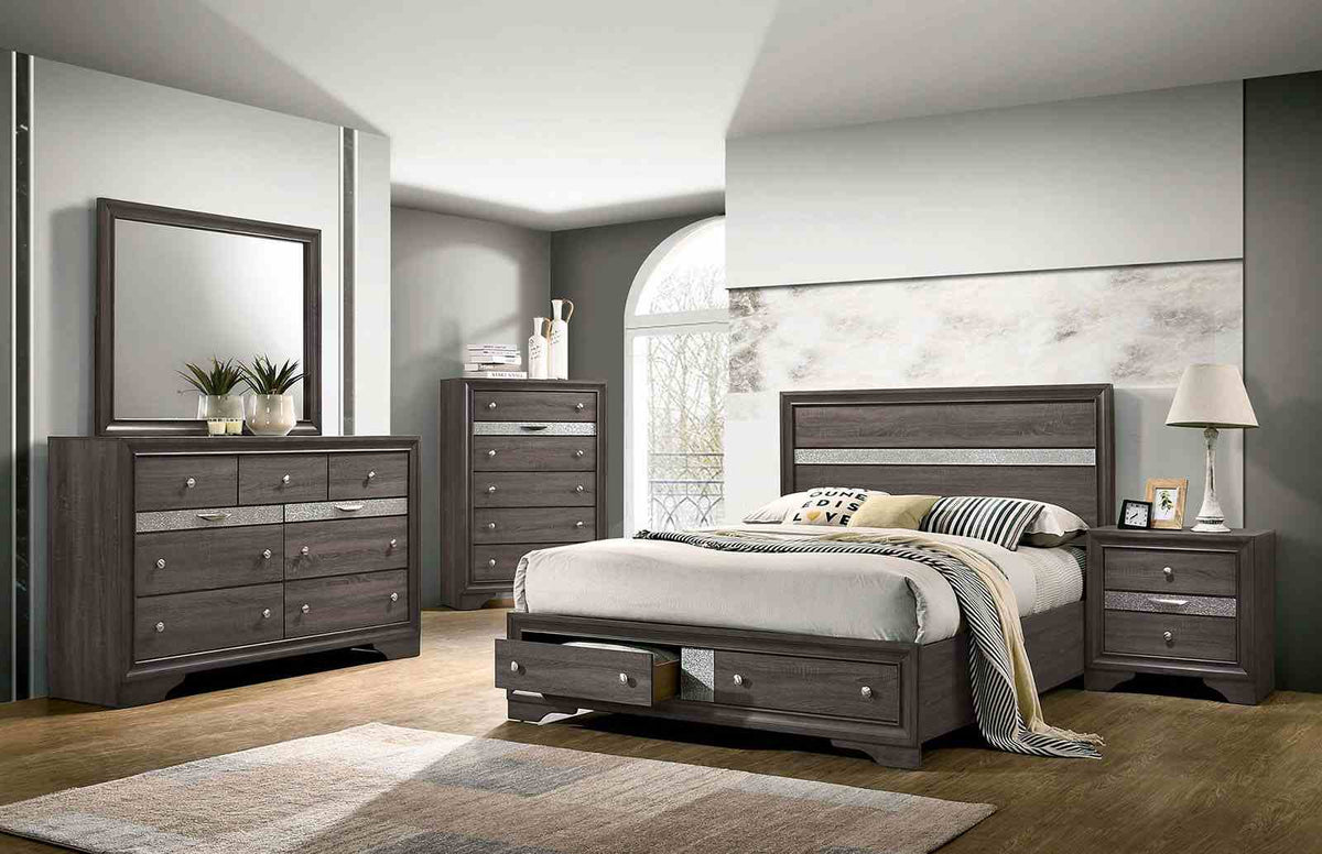 Chrissy Contemporary Storage Bed, Bedroom Set & Case Pieces - Footboard Drawers & Silver Accents in Black, White or Gray – Black & White, view 14