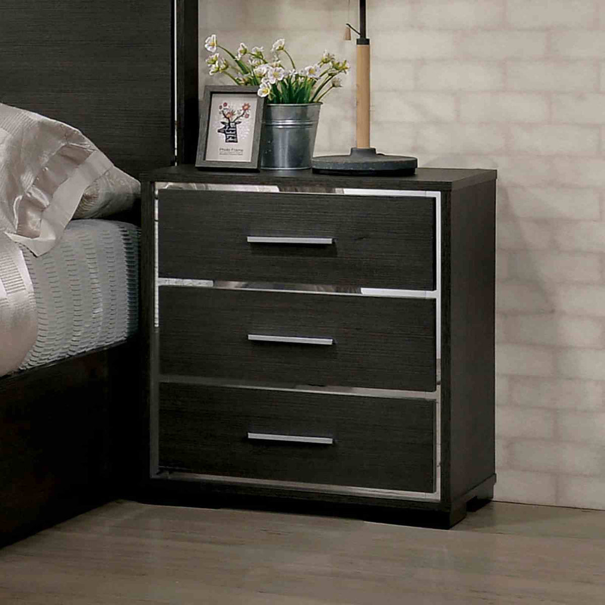 Camryn Contemporary LED Platform Bed & Bedroom Collection - Nightstand with USB