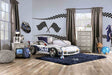 Poe Twin Race Car Bed with LED Headlights & Wheels - 