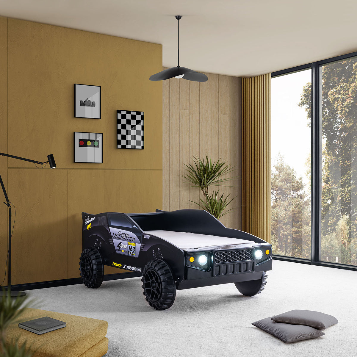 Speed Jump Novelty Twin Off-Road Car Bed with 5" Mattress