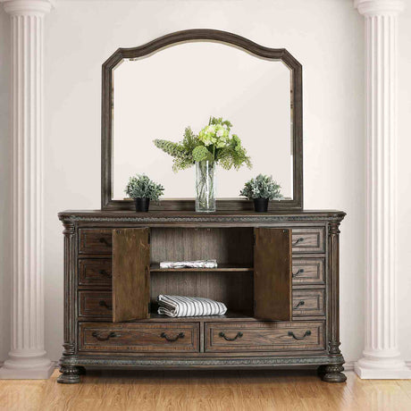 Persephone Transitional Dresser, Mirror, Chest & Nightstand - Fluted Corners & Antique Pulls in Rustic Natural – Natural & Brown, view 7