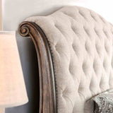 Lysandra Upholstered Sleigh Bed & Bedroom Collection with Armoire - Button Tufted Linen-Like Fabric & Rustic Natural – Natural & Beige, view 8