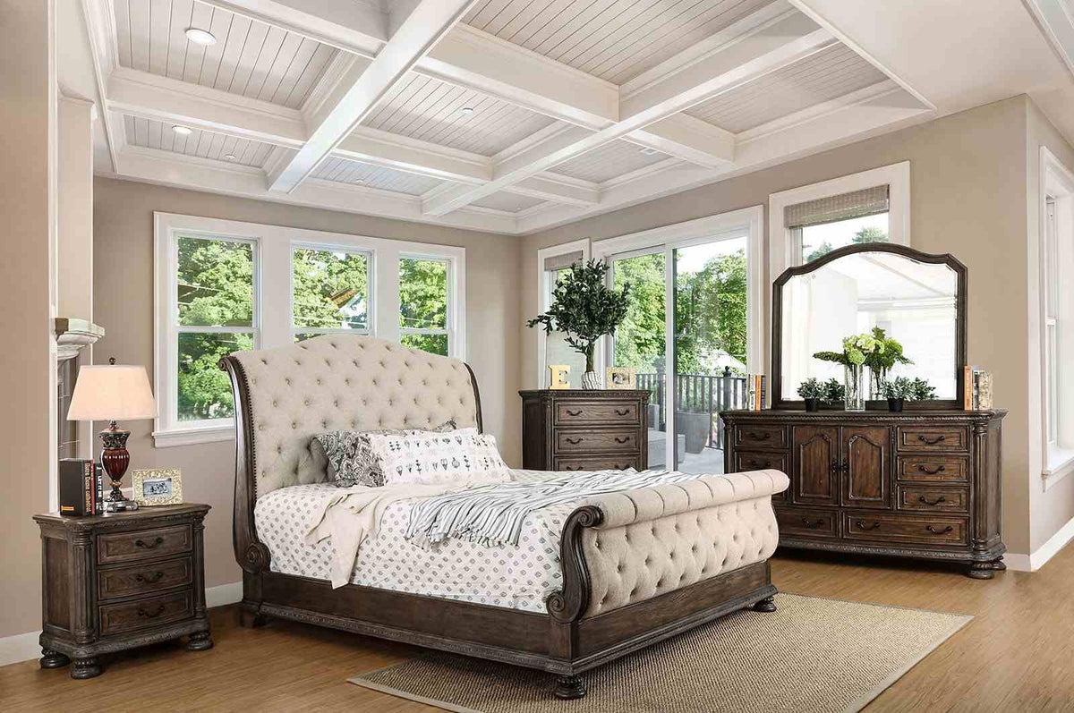 Lysandra Upholstered Sleigh Bed & Bedroom Collection with Armoire - Queen Bed Only