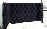 Rosabelle Velvet Wingback Platform Bed - Button-Tufted Headboard with Nailhead Trim in Black, Gray or Ivory – Black & Gray, view 2