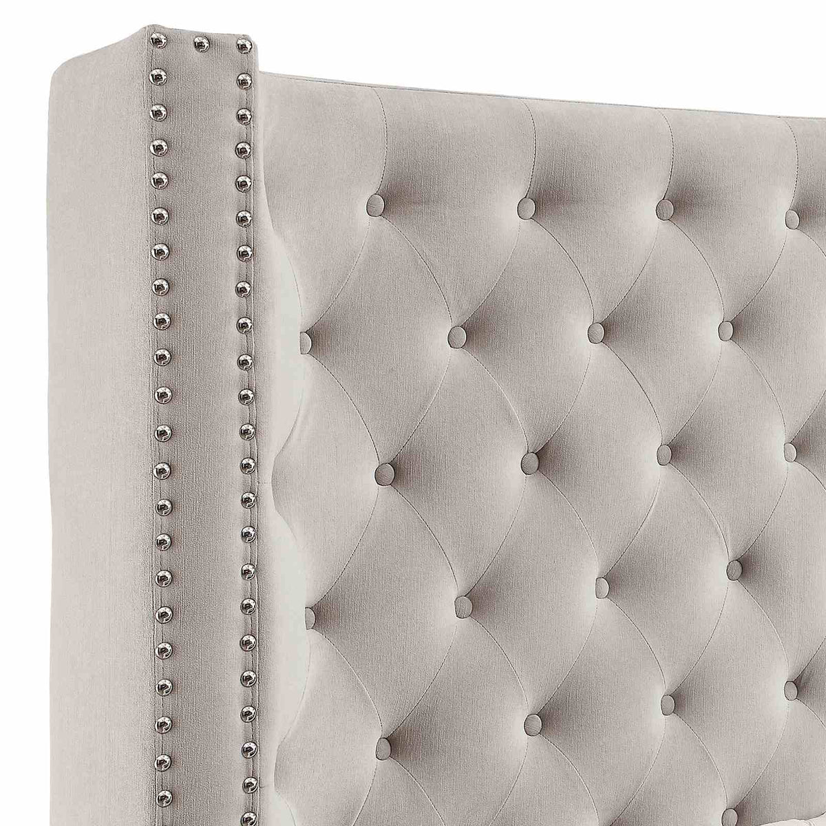 Rosabelle Velvet Wingback Platform Bed - Button-Tufted Headboard with Nailhead Trim in Black, Gray or Ivory – Black & Gray, view 7