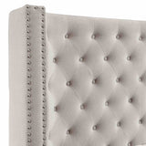 Rosabelle Velvet Wingback Platform Bed - Button-Tufted Headboard with Nailhead Trim in Black, Gray or Ivory – Black & Gray, view 7