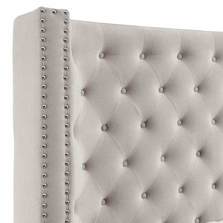 Rosabelle Velvet Wingback Platform Bed - Button-Tufted Headboard with Nailhead Trim in Black, Gray or Ivory – Black & Gray, view 7