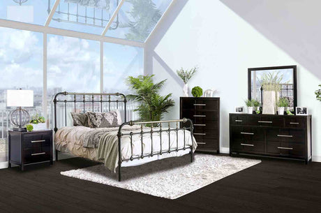Riana Metal Spindle Bed - Antique Black Powder Coat with Hand-Brushed Gold Accents, Twin to Eastern King – Black & Gold, view 3