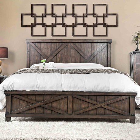 Bianca Rustic Plank-Style Bed, Nightstand & Mirror - Queen, Eastern King or California King in Dark Walnut – Brown, view 5