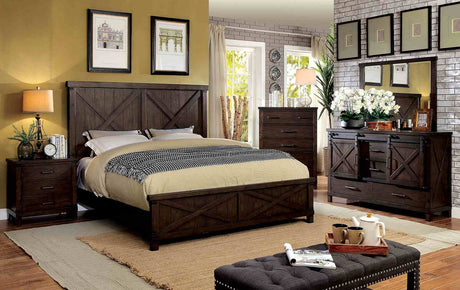 Bianca Rustic Plank-Style Bed, Nightstand & Mirror - Queen, Eastern King or California King in Dark Walnut – Brown, view 6