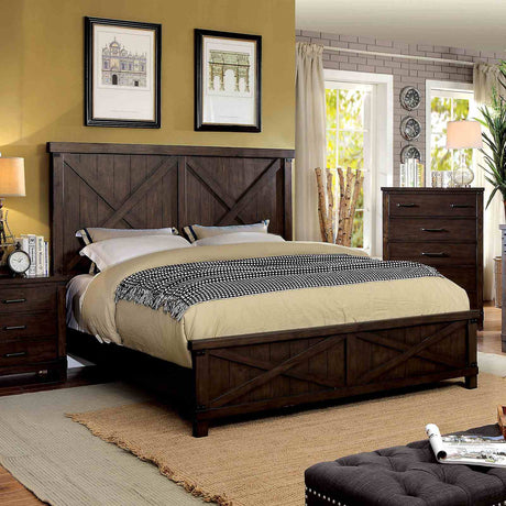 Bianca Rustic Plank-Style Bed, Nightstand & Mirror - Queen Bed Only