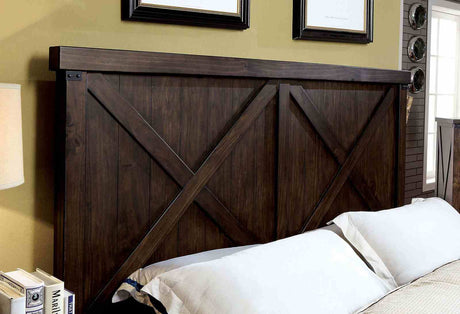 Bianca Rustic Plank-Style Bed, Nightstand & Mirror - Queen, Eastern King or California King in Dark Walnut – Brown, view 4