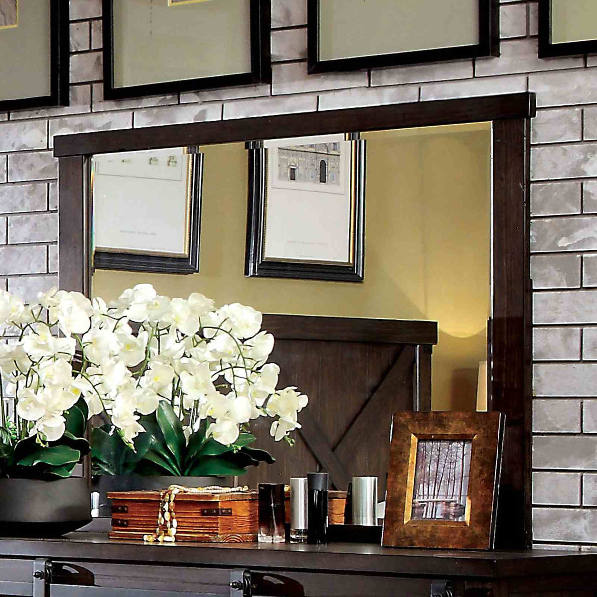 Bianca Rustic Plank-Style Bed, Nightstand & Mirror - Mirror