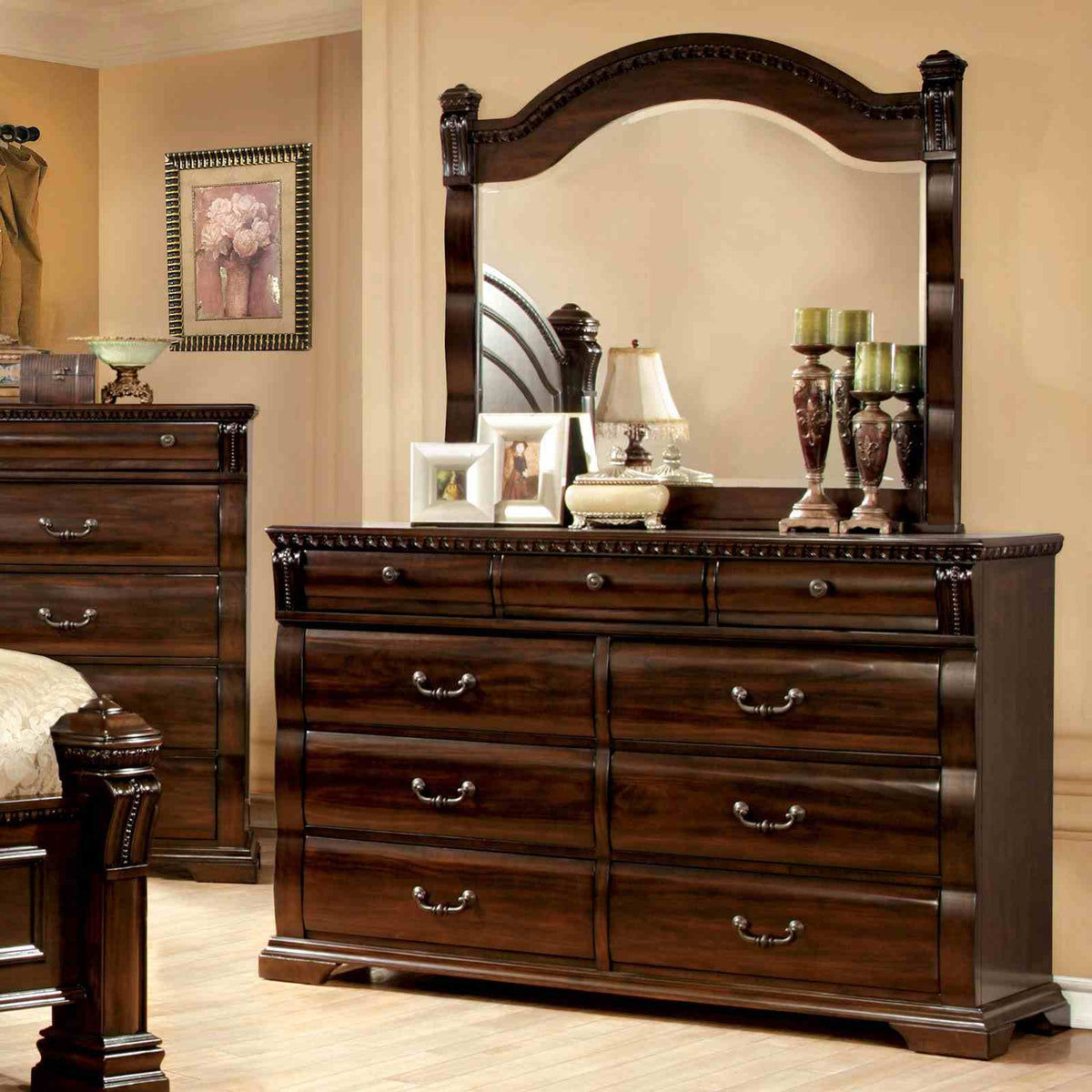 Burleigh Transitional Wood Bed, Bedroom Set & Case Pieces - Dresser