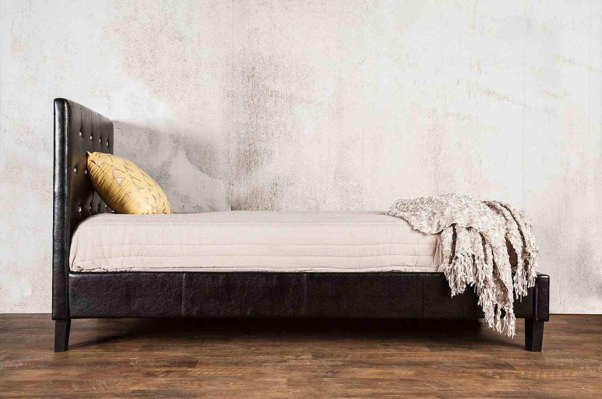 Velen Contemporary Upholstered Platform Bed - Button Tufted Leatherette Headboard with Diamond-Like Accents – Black & White, view 17