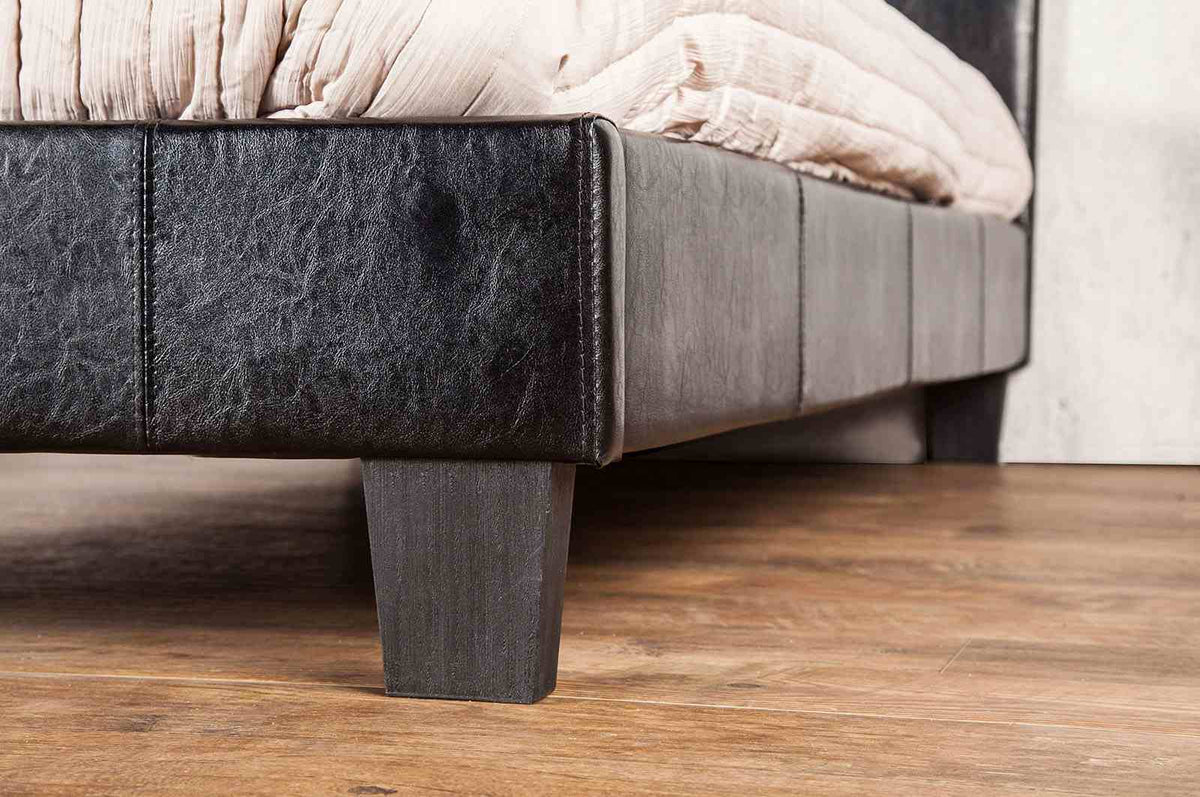 Velen Contemporary Upholstered Platform Bed - Button Tufted Leatherette Headboard with Diamond-Like Accents – Black & White, view 13