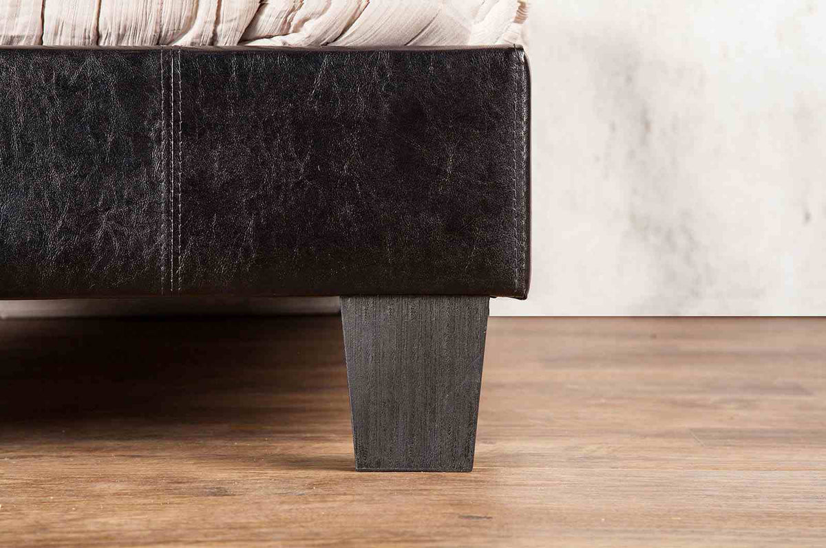 Velen Contemporary Upholstered Platform Bed - Button Tufted Leatherette Headboard with Diamond-Like Accents – Black & White, view 12