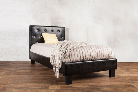 Velen Contemporary Upholstered Platform Bed - Button Tufted Leatherette Headboard with Diamond-Like Accents – Black & White, view 15