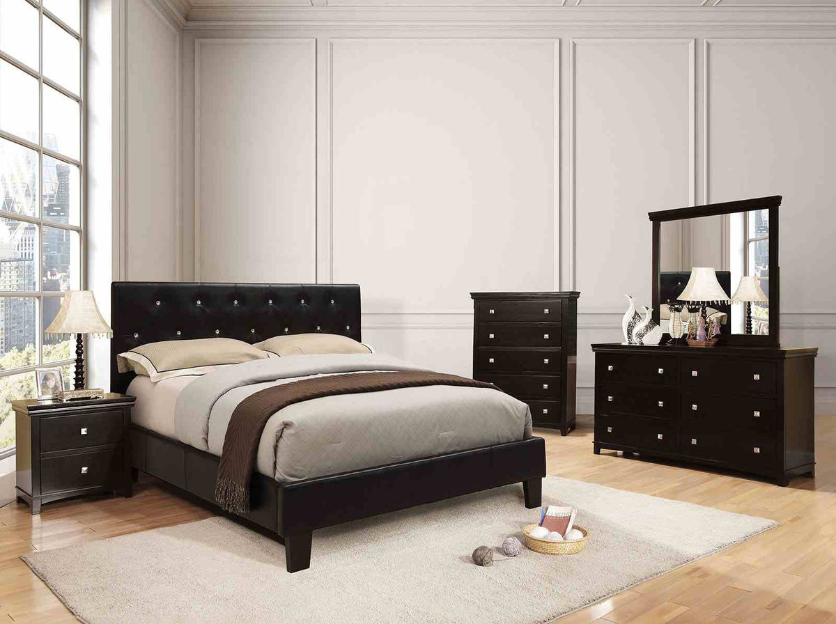 Velen Contemporary Upholstered Platform Bed - Button Tufted Leatherette Headboard with Diamond-Like Accents – Black & White, view 10