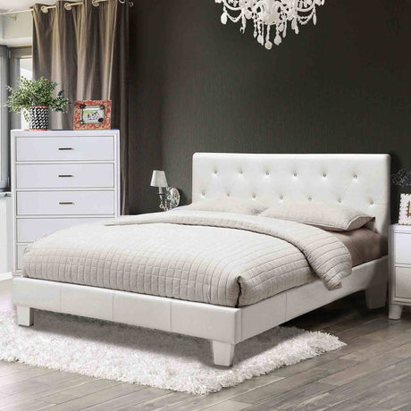 Velen Contemporary Upholstered Platform Bed - Button Tufted Leatherette Headboard with Diamond-Like Accents – Black & White, view 4