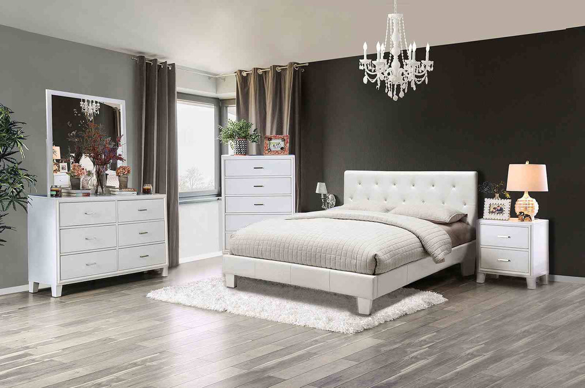 Velen Contemporary Upholstered Platform Bed - Button Tufted Leatherette Headboard with Diamond-Like Accents – Black & White, view 8
