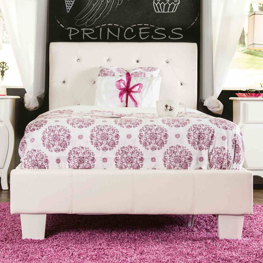 Velen Contemporary Upholstered Platform Bed - Button Tufted Leatherette Headboard with Diamond-Like Accents