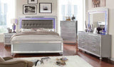 Brachium Contemporary LED Upholstered Bed, Bedroom Set & Case Pieces - Tufted Headboard with Mirror Trim in Silver – Silver & Gray, view 2