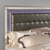 Brachium Contemporary LED Upholstered Bed, Bedroom Set & Case Pieces - Tufted Headboard with Mirror Trim in Silver – Silver & Gray, view 6