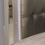 Brachium Contemporary LED Upholstered Bed, Bedroom Set & Case Pieces - Tufted Headboard with Mirror Trim in Silver – Silver & Gray, view 7