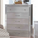 Brachium Contemporary LED Upholstered Bed, Bedroom Set & Case Pieces - Tufted Headboard with Mirror Trim in Silver – Silver & Gray, view 11