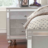 Brachium Contemporary LED Upholstered Bed, Bedroom Set & Case Pieces - Tufted Headboard with Mirror Trim in Silver – Silver & Gray, view 13