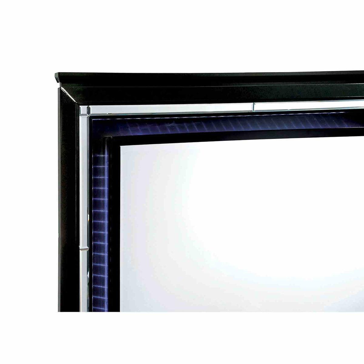 Bellanova Glam LED Upholstered Bed & Bedroom Collection - Crocodile Texture Mirror Inserts in Black or Silver – Black & Silver, view 13