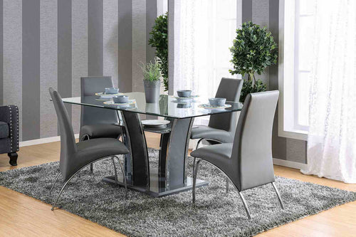 Glenview Contemporary 72" Glass Top Dining Table - High Gloss Gray Base with Chrome Trim