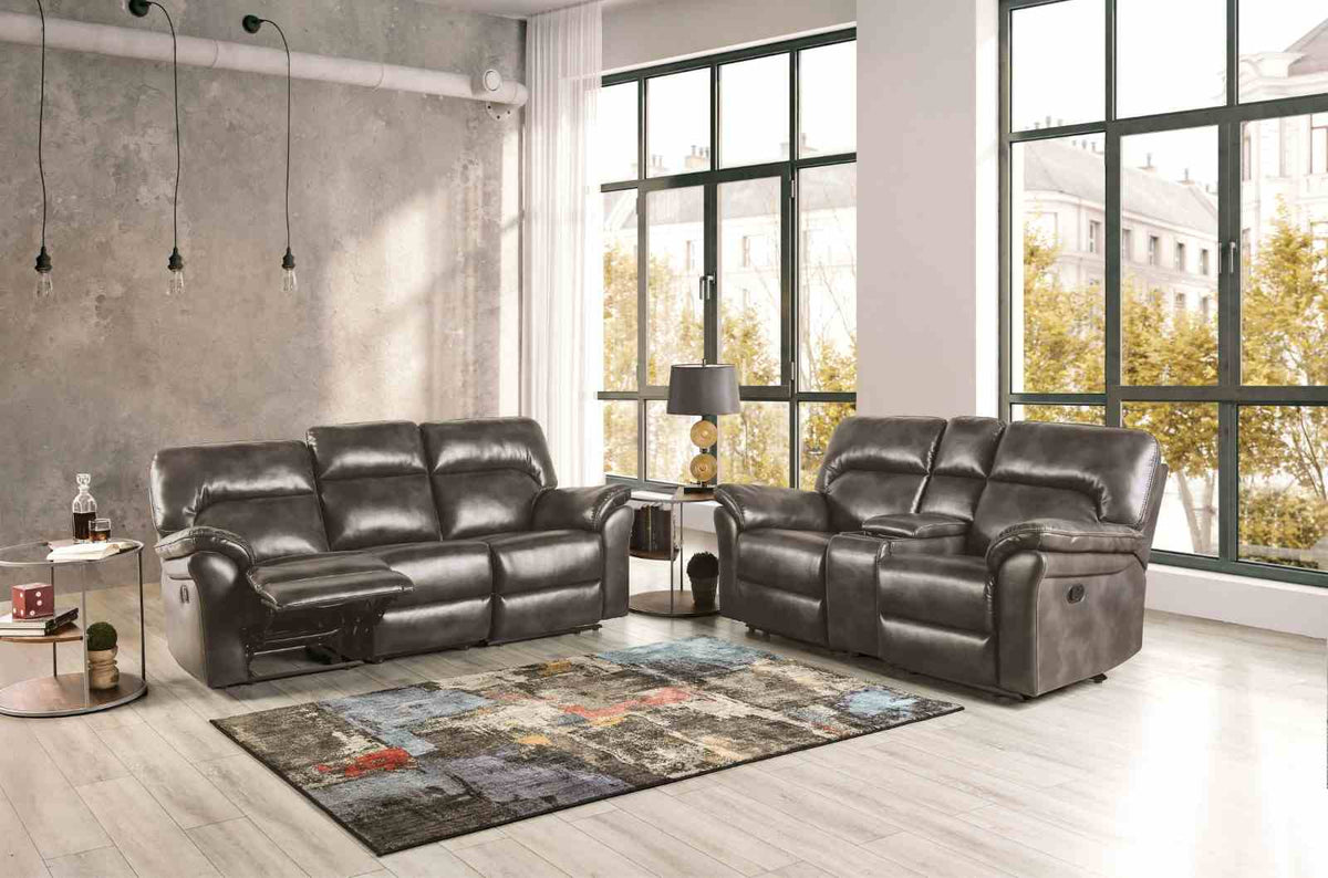 Josias Transitional Reclining Sofa, Loveseat & Glider Recliner - Pillow Top Arms in Leatherette or Fabric – Gray, view 2