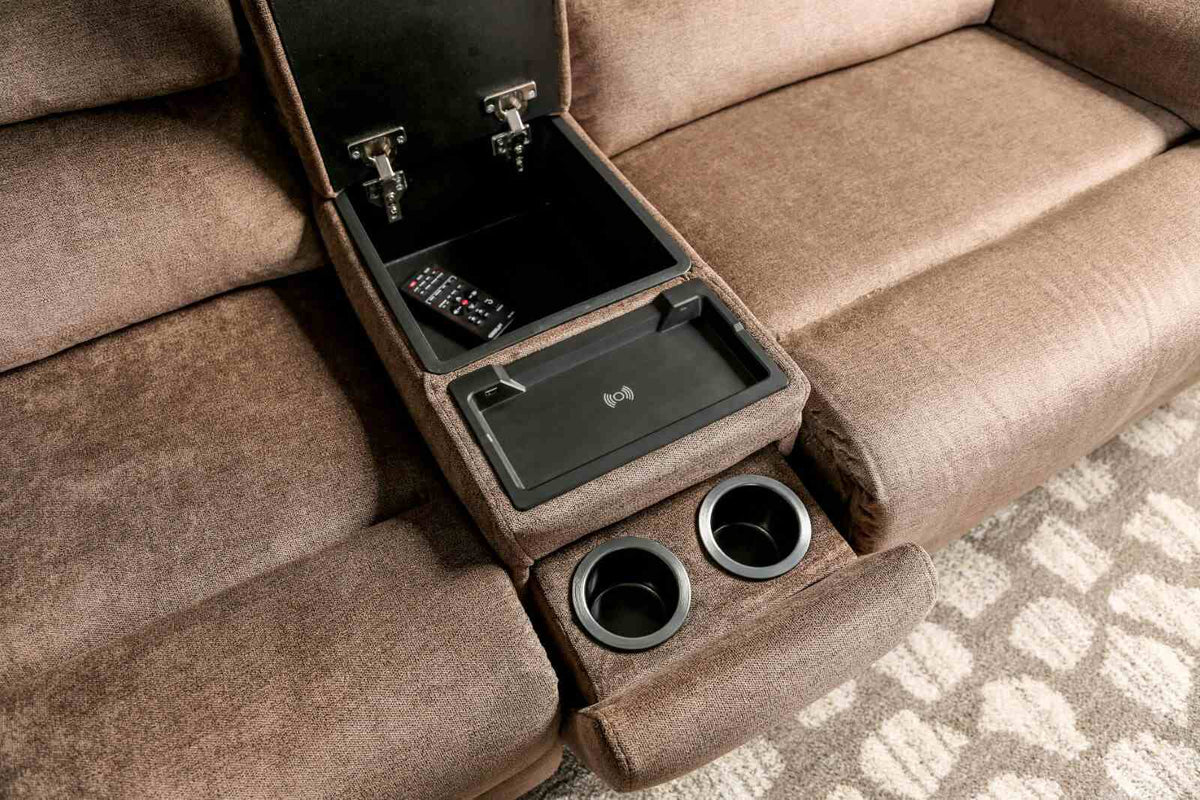 Cerelia Power Reclining Sectional - Wall-Hugger Design with Storage Console & Wireless Charging – Brown & Gray, view 4