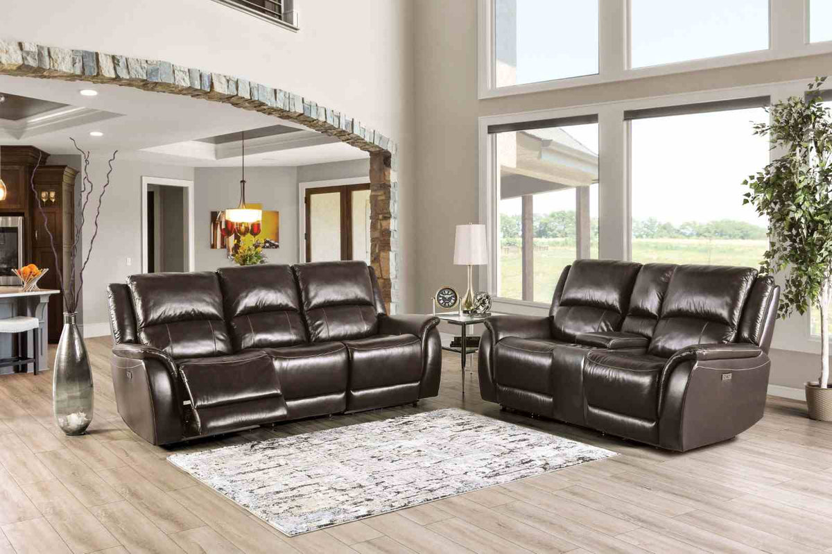 Gorgius Power Reclining Sofa, Loveseat, Recliner & Sectional - Top Grain Leather Match Wallhugger – Brown & Gray, view 2