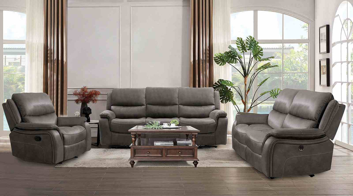 Henricus Transitional Manual Reclining Sofa, Loveseat & Glider Recliner - Pillow Top Arms with Contrast Welt – Brown & Gray, view 6