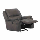 Henricus Transitional Manual Reclining Sofa, Loveseat & Glider Recliner - Pillow Top Arms with Contrast Welt – Brown & Gray, view 13