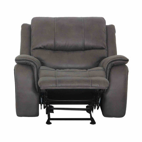 Henricus Transitional Manual Reclining Sofa, Loveseat & Glider Recliner - Pillow Top Arms with Contrast Welt – Brown & Gray, view 14