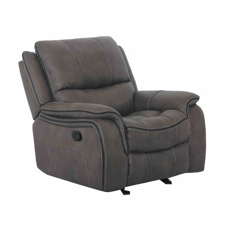 Henricus Transitional Manual Reclining Sofa, Loveseat & Glider Recliner - Pillow Top Arms with Contrast Welt – Brown & Gray, view 15