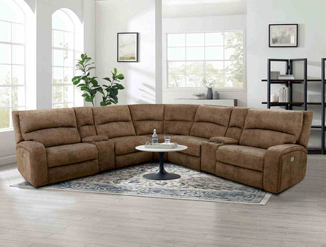 Apostolos 6-Piece Power Reclining Sectional with Storage Consoles - Brown