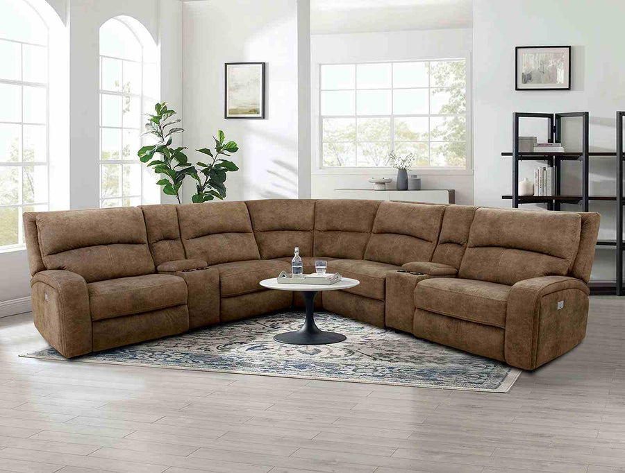 Apostolos 6-Piece Power Reclining Sectional with Storage Consoles - Wall-Hugger with Power Headrests