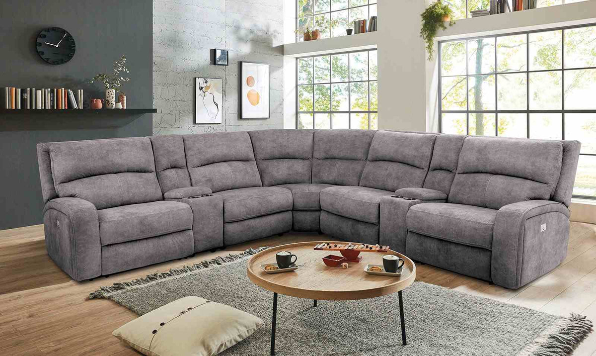 Apostolos 6-Piece Power Reclining Sectional with Storage Consoles - Light Gray