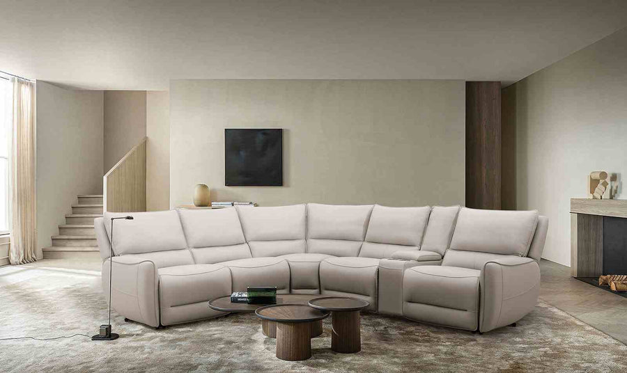Hestia 6-Piece Zero Gravity Power Reclining Sectional - Leather Match with Wireless Charging Console in Beige