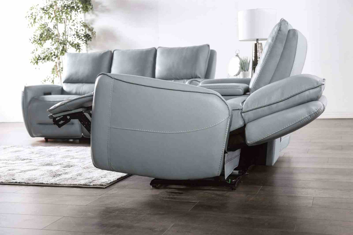 Phineas Zero Gravity Power Reclining Sofa, Loveseat & Recliner - Top Grain Leather Match in Pale Blue or Beige – Blue & Beige, view 12