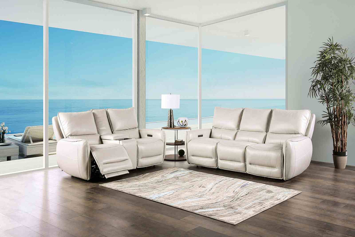 Phineas Zero Gravity Power Reclining Sofa, Loveseat & Recliner - Top Grain Leather Match in Pale Blue or Beige – Blue & Beige, view 6