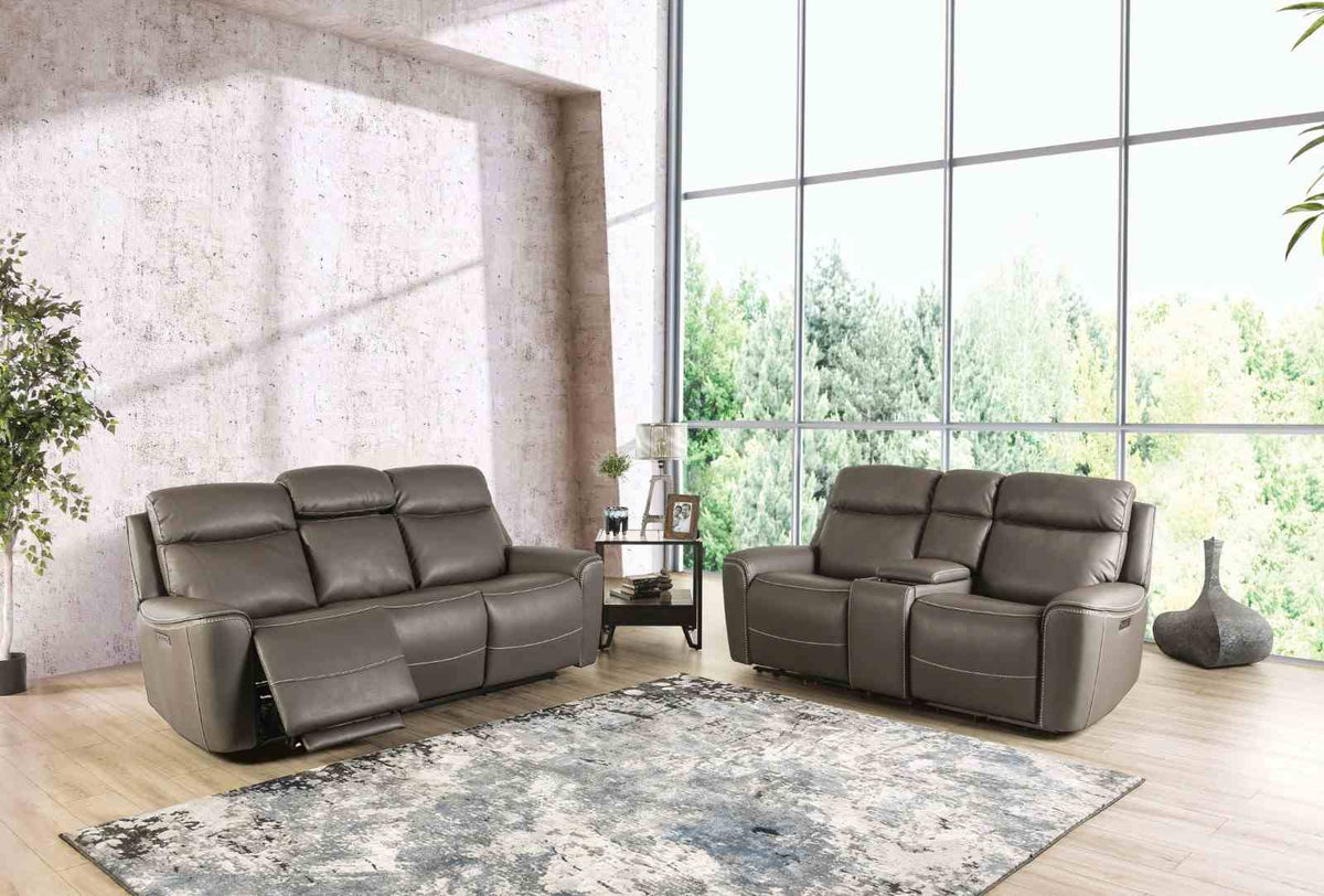Artemia Transitional Power Reclining Sofa, Loveseat, Recliner & Set - Zero Gravity Wall-Hugger in Gray Leatherette – Gray, view 2