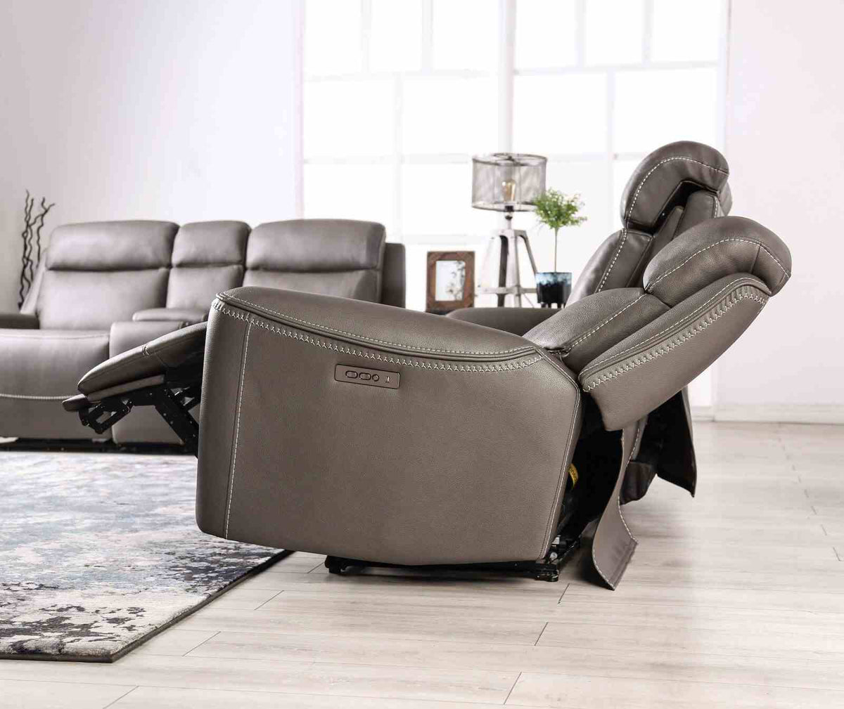 Artemia Transitional Power Reclining Sofa, Loveseat, Recliner & Set - Zero Gravity Wall-Hugger in Gray Leatherette – Gray, view 8