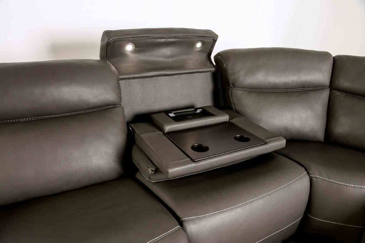 Edmondus Power Reclining Sectional - Zero Gravity, Wall Hugger & Wireless Charging in Breathable Leatherette – Beige & Gray, view 11