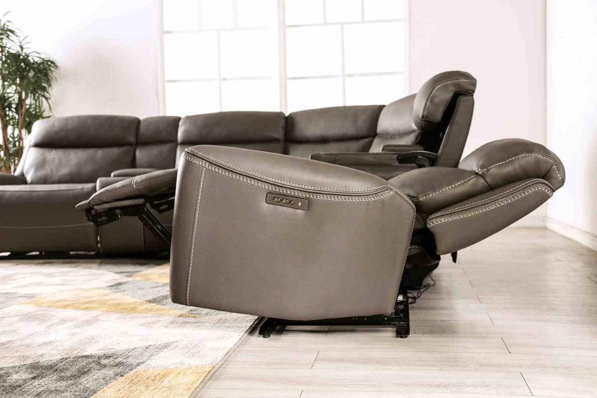 Edmondus Power Reclining Sectional - Zero Gravity, Wall Hugger & Wireless Charging in Breathable Leatherette – Beige & Gray, view 12